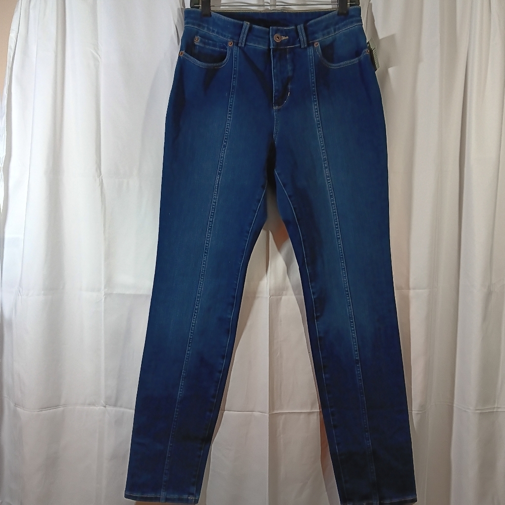 Duluth Trading NWOT Womens 8 Blue Jeans Jean-Netics High Rise Slim Leg Stretch